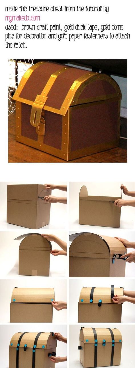 DIY Cardboard pirate treasure chest - perfect to use for "treasure" or organization in the pirate classroom! Pirate Classroom, Pirate Treasure Chest, Pirate Day, Pirate Birthday Party, Pirate Treasure, Pirate Birthday, Under The Sea Party, Mermaid Birthday Party, Pirate Theme