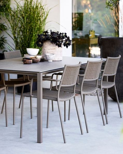 Click Here to know more about GANSK unique Solutions for Dining Set, combining fiberglass with the most durable finishes and materials in a wide range of options. Modern Outdoor Spaces, Sofa Lounge, Outdoor Table Lamps, Stackable Chairs, Stylish Chairs, Weave Pattern, The Chair, Chaise Bar, Dining Arm Chair