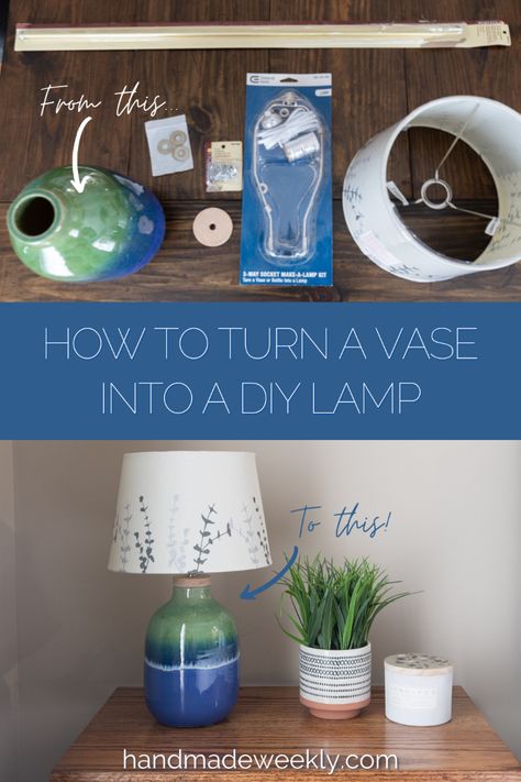 Homemade Lamps, Lamp Pipes, Turned Vase, Diy Table Lamp, Make A Lamp, Vase Lamp, Diy Artwork, Diy Lamp Shade, Table Diy