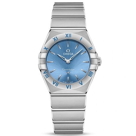 Omega Constellation Ladies, Ladies Bracelet Watch, Half Moons, Celestial Blue, Omega Constellation, White Gold Set, Roman Numerals, Stainless Steel Watch, Gold Set