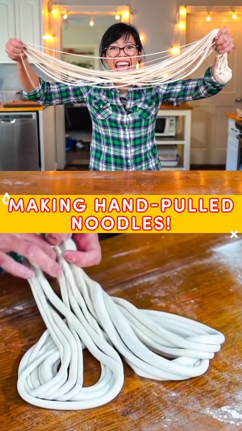 Diy Asian Noodles, Handmade Noodles Recipe, Hand Pulled Noodles Recipe, Pulled Noodles Recipe, Noodle Dough Recipe, Handmade Noodle Recipe, Emmymade Recipes, Easy Homemade Noodles, Hand Pulled Noodles