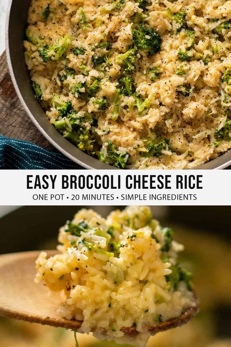 Looking for an easy side recipe? This easy broccoli cheese rice is a healthier alternative for that classic Rice-a-Roni Cheddar Broccoli Rice, because it has whole ingredients. #BroccoliCheeseRiceStovetop #BroccoliCheeseRice #EasySideDish #EasyRecipe #VegetarianRecipe #OnePotRecipe #WeeknightSide #WeeknightRecipe Essen, Easy Broccoli Cheese Rice, Broccoli And Cheese Rice, Cheesy Rice Recipes, Cheddar Broccoli Rice, Broccoli Cheese Rice, Broccoli Recipes Side Dish, Cheesy Broccoli Rice, Cheddar Broccoli