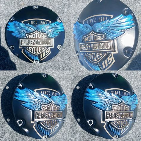 Custom built 3D 115 anniversary Harley Sportster derby cover. These are individually built for customer Airbrushed Helmets, Custom Motorcycle Parts, Victory Motorcycles, Custom Airbrushing, Black Designs, Bike Components, Harley Sportster, Motorcycle Art, 3d Artwork