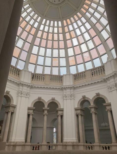 White stone building with stained glass dome ceiling Pastel Core Aesthetic, Colourful Academia, Pastel Academia Aesthetic, Types Of Academia, Colorful Academia, Pastel Academia, Building Aesthetic, Academia Aesthetic, Glass Ceiling