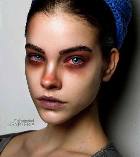 The bloodshot eyes is a really nice touch. Zombie Halloween Makeup, Zombie Eyes, Angry Women, Angry Girl, Zombie Makeup, Zombie Girl, Digital Portrait Art, Stage Makeup, Face Photography