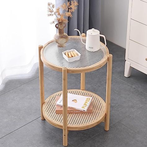 Scandinavian Side Table, Glass Bedside Table, Terrace Furniture, African Interior Design, African Interior, Rattan Side Table, Small Space Storage, Small Side Table, End Tables With Storage