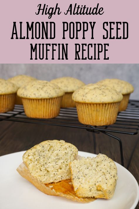 These almond poppy seed muffins are addicting! This is my favorite muffin recipe. They are great for breakfast, snack, or a midnight snack!  They are perfect to make for a brunch, or to have breakfast on the go. Muffins can sometimes be a bit tricky at high altitude, but this recipe will not disappoint! #almondpoppyseed #muffins #muffinrecipe #recipe #breakfastideas #breakfast #brunch #brunchideas #mtnsidebakery #baking #highaltitude #highaltituderecipe Almond Muffins Recipes, Poppyseed Muffin Recipe, Almond Poppy Seed Muffins, Poppy Seed Muffins Recipe, Almond Poppyseed, Almond Poppyseed Muffins, Poppy Seed Muffin, March Recipes, Poppy Seed Muffin Recipe