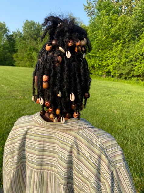 The last retwist before I took them out (I started over) Short Locs Retwist Styles, Locs With Beads, Nonchalant Dreadhead, Relaxed Hair Journey, Locs Journey, Dreads Styles For Women, Natural Hair Routine, Loc Hairstyles, Short Locs Hairstyles