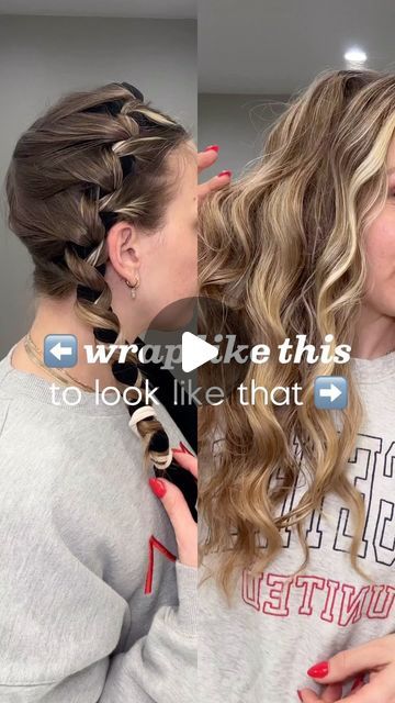 Amanda Carter | heatless curls + hair growth on Instagram: "Kind of a reverse tutorial here! If you like those curls, here’s how you get them. The criss-cross or French braid method!  ▶️ FOLLOW to make sure your links are delivered 🔗 Comment LINK for the full tutorial, my heatless hair kit, and my hair quiz oif you need hair help. ❤️  #heatlesscurls #healthyhairtips #hairhelp #overnightcurls" Braided Curls Overnight, Best Overnight Heatless Curls, How To Braid Hair For Heatless Curls, Curl Hair With Braids Overnight, Heartless Curls Braid, Braided Overnight Hair, How To Heartless Curls, Heatless Curls Overnight How To, Rope Braid Heatless Curls