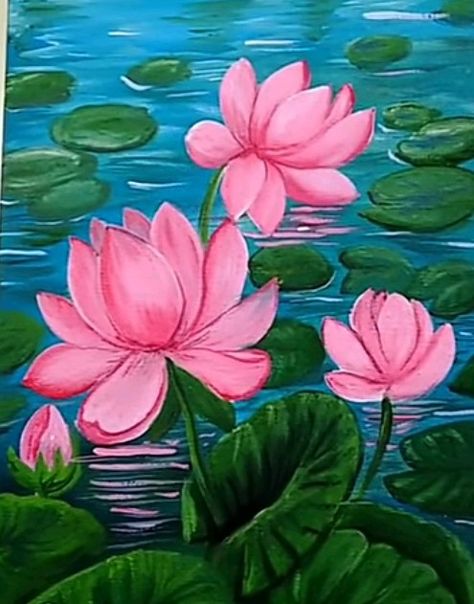 Water Lily Drawing, Color Wheel Art Projects, Lotus Flower Painting, Color Wheel Art, Lilies Drawing, Oil Pastel Drawings Easy, Starry Night Art, Lotus Painting, Acrylic Art Projects