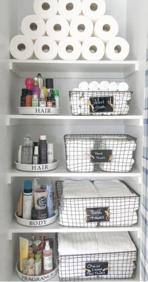 Organizing ideas - bathroom Linen Closet Organization from Neatly Organized Everyday Things From Seriously Organized Everyday People Organized Bathroom, Ikea Desk Hack, Bathroom Closet Organization, Glam Bathroom, House Organisation, Linen Closet Organization, Bathroom Closet, Future Apartment Decor, Bathroom Decor Apartment