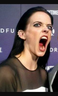 Eva Green  angry scream mouth stretched open furrowed brow 2020-07-17 Face Imperfections, Lemon Face, Salem Witches, Lemon Face Mask, Facial Expressions Drawing, Angry Expression, People Screaming, Rage Faces, Emotion Faces