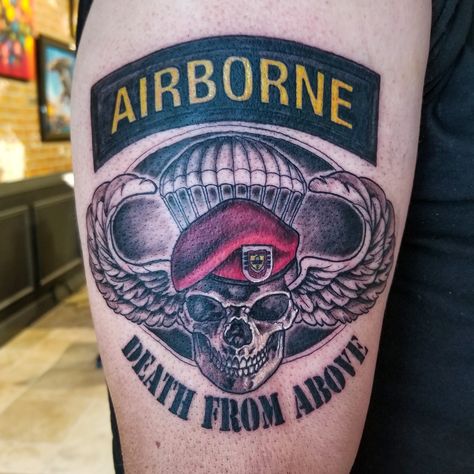 #airbornetattoo done with #crowncartridges and #sceptercartridges by @kingpintattoosupply Email to schedule appointments ettorebechis@gmail.com #Airborne #forces #groundcombat #units #aircraft #airdropped #battlezones #parachuting #kingpintattoosupply #tattoo #tattoos #tattooart #tattooedmen #besttattoo #mentattoo #tattooformen #tattoolife #beautifultattoo #ideatattoo #perfecttattoo #bodyart #ink #inked #palmcoast #besttattooshop #overlordtattoo #military Army Airborne Tattoo, 82nd Airborne Tattoo, Special Forces Tattoo, Airborne Tattoos, Chest Tattoo Drawings, Scottish Tattoos, Gray Tattoo, Patriotic Tattoos, Airborne Forces