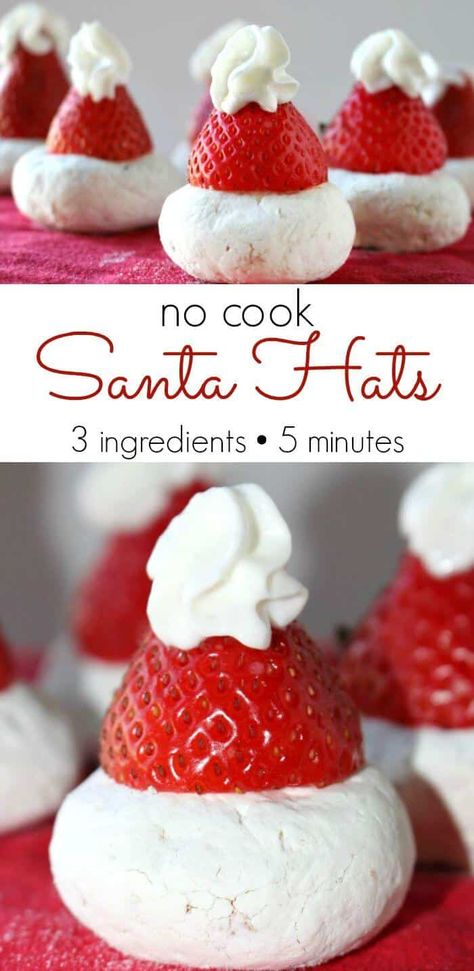 Santa Hat Treats, Strawberry Christmas Treats, Santa Hats With Strawberries, Santa Hat Strawberries, Santa Snacks For Kids, Santa Strawberries, Santa Food, Xmas Breakfast, Strawberry Santa Hats