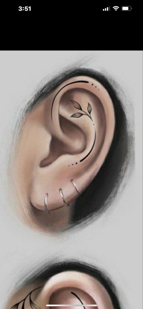 Top Of Ear Tattoo, Minimal Ear Tattoo, Nature Ear Tattoo, Unique Ear Tattoos, Behind The Ear Tattoo Ideas Best Friends, Color Ear Tattoo, Inner Ear Tattoo With Piercing, Ear Tattoo Floral, Ear Tattoo Lines