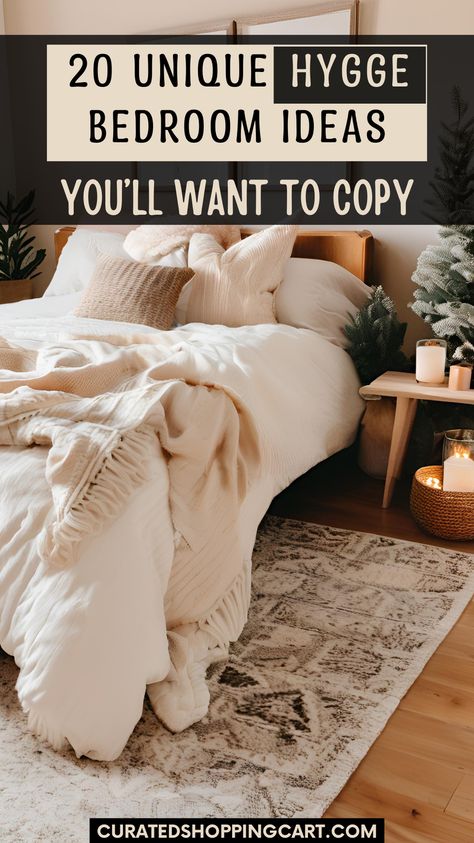 Discover 20 unique hygge bedroom ideas that will transform your space into a cozy sanctuary. Explore how to maximize comfort and style in your bedroom with innovative, cozy design ideas. Perfect for anyone looking to enhance their home's warmth and charm. Cozy bedroom design, seasonal hygge kits, cozy bedroom ideas, hygge bedroom decor ideas, hygge bedroom aesthetic, hygge bedding, hygge bedroom ideas relaxing, hygge bedroom aesthetic cozy, hygge bedroom design, hygge bedroom inspiration. Cozy Christmas Hygge Aesthetic, Hygge Bedding, How To Make A Cozy Bed, Winter Hygge Aesthetic, Hygge Bedroom Decor, Cozy Hygge Bedroom, Hygge Bedroom Ideas, Winter Bedroom Decor, Hygge Aesthetic