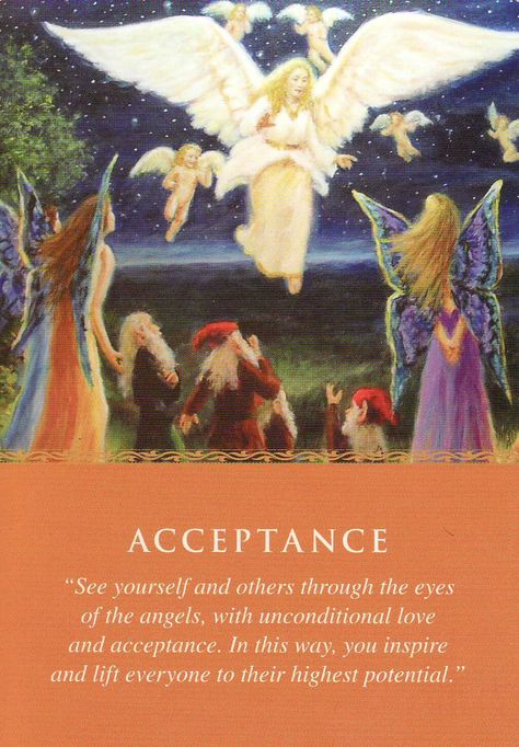 Acceptance, from the Daily Guidance from Your Angels Oracle Cards by Doreen Virtue and published by Hay House. Artwork is by Marcel LorAnge. https://lifeofhimm.wordpress.com/2016/03/27/oracle-outlook-angel-card-reading-for-march-28-april-3-2016/ Acceptance Therapy, Angel Symbols, Universe Signs, Angel Therapy, Angel Tarot Cards, Angel Readings, Angel Signs, Angel Oracle Cards, Angel Tarot