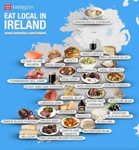 Discover traditional dishes, drinks, and food products on our Ireland 🇮🇪 food map Ireland Food Traditional, Authentic Irish Recipes, Food In Ireland, Taste Atlas, Irish Recipes Authentic, Ireland Food, Drinks And Food, Food Map, Around The World Food