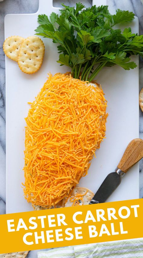 This is an adorable Easter appetizer for your table spread made with a delicious cheese ball shaped into a carrot and covered with shredded cheddar cheese with fresh parsley as the "carrot top"! Your Easter crowd will love this recipe! Easter Cheese Ball Recipes, Carrot Cheese Ball, Easter Cheese Ball, Easter Cheese, Easter Party Food, Cheese Ball Recipe, Easter Appetizers, Shredded Cheddar Cheese, Apple Dessert