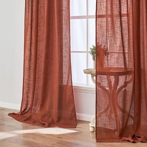 Amazon.com: MIULEE Burnt Orange Linen Curtains 90 Inches Long 2 Panels for Bedroom Living Room, Back Tab & Pleat Tape with Hooks Soft Linen Textured Window Drapes Semi Sheer Light Filtering Terracotta Rust Fall : Home & Kitchen Textured Curtains, Pocket Curtains, Red Panels, Curtain Texture, Window Drapes, Colorful Curtains, Linen Curtains, Rod Pocket, Drapes Curtains