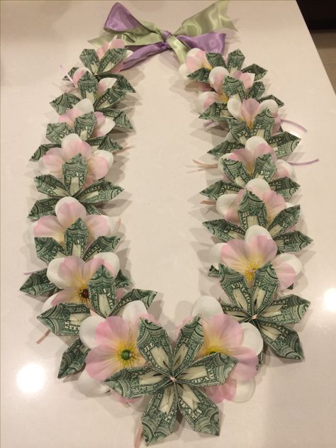 Homemade flower money lei. Graduation Leis Diy Ribbons, Money Lei Diy, Flower Money, Graduation Leis Diy, Graduation Money Lei, Money Leis, Graduation Money Gifts, Candy Lei, Diy Graduation Gifts