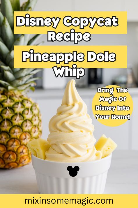 If you've ever visited a Disney park, chances are you’ve indulged in the iconic Dole Whip—a deliciously refreshing, pineapple-flavored treat that has become a fan-favorite among visitors. Fortunately, you don’t need to wait for your next trip to Disneyland or Disney World to enjoy it! With this simple Disney copycat Dole Whip recipe, you can recreate the magic right at home. Homemade Pineapple Dole Whip, Copycat Dole Whip, How To Make Pineapple Dole Whip, Easy Dole Whip Recipe, Mango Dole Whip Recipe, How To Make Dole Whip At Home, Disney World Recipes Copycat, Disneyland Copycat Recipes, Dole Whip Recipes