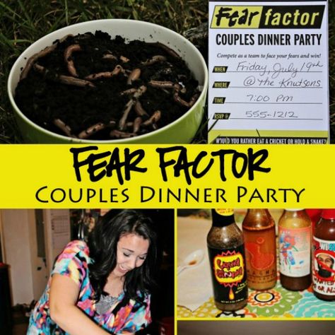 This couples game night will have all your friends talking! Snag these ideas for a Fear Factor themed Couples Dinner Party! Fear Factor Games, Couples Dinner Party, Fear Factor Party, Couples Games, Couples Game Night, Couples Dinner, Dinner Party Games, Game Night Parties, Games Night