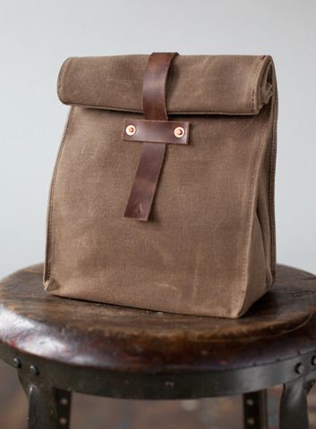 A Manly Lunch Bag | The Art of Manliness Khaki Tote Bag, Waxed Canvas Lunch Bag, Leather Lunch Bag, Canvas Lunch Bag, Art Of Manliness, Sac Lunch, Lunch Tote, Brown Bag, Dark Khaki