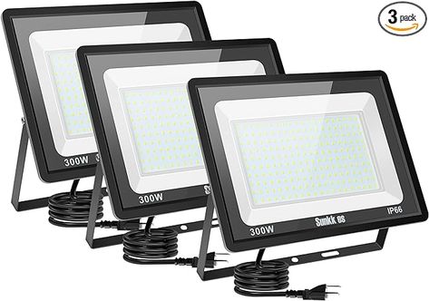 Sunkkes 3 Pack 300W LED Flood Light Outdoor, IP66 Waterproof with Plug, 6000K Daylight White Security Lights Outside Lamp, Exterior Floodlights Lighting for Yard Garden Patio House Parking Lot - Amazon.com Outside Lamp, Outside Lamps, House Parking, Lights Outside, Patio House, Variety Store, Flood Light, Security Lights, Flood Lights