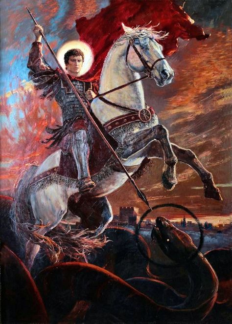 Saint George And The Dragon, San Michele, Biblical Art, Fantasy Concept Art, Saint George, Catholic Art, Russian Art, Fantastic Art, White Horse