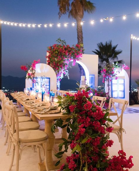 Santorini Theme Party Decor, Greek Theme Bachelorette Party, Mama Mia Table Settings, Mama Mia Theme Party Decorations, Mykonos Themed Party, Mama Mia Wedding Theme, Mama Mia Garden Party, Mamma Mia Inspired Wedding, Mamma Mia Beach Party