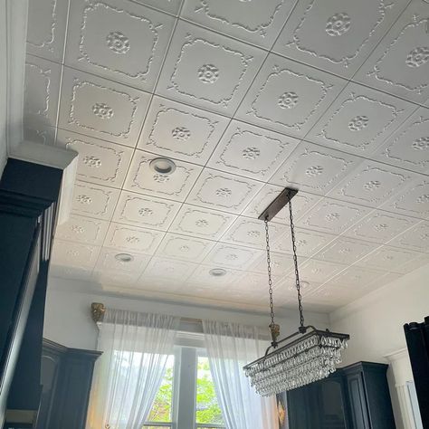 A La Maison Ceilings Bourbon Street 1.6 ft. x 1.6 ft. Polystyrene Glue-up Ceiling Tile & Reviews | Wayfair Plastic Ceiling Tiles, Ceiling Paper, Styrofoam Ceiling Tiles, Covering Popcorn Ceiling, Plastic Ceiling, Foam Glue, Decorative Ceiling Tile, Popcorn Ceiling, Tile Covers