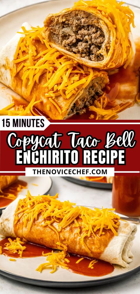 Taco Bell Enchirito, Taco Bell Enchirito Recipe, Enchirito Recipe, Taco Bell Copycat, Happy Brain, Taco Bell Recipes, Southwest Recipes, Beef Ground, Easy Dinner Recipes Crockpot