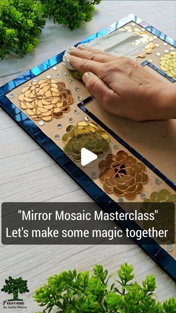 Mud And Mirror Work Art, Mirror Mosaic Art Ideas, Mosaic Mirror Art, Lipan Art Mirror Work, Mud Art, Lipan Art, Mosaic Art Diy, Mirror Embroidery, Lippan Art