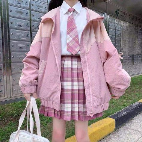 Plaid, Skirt, Pink, White