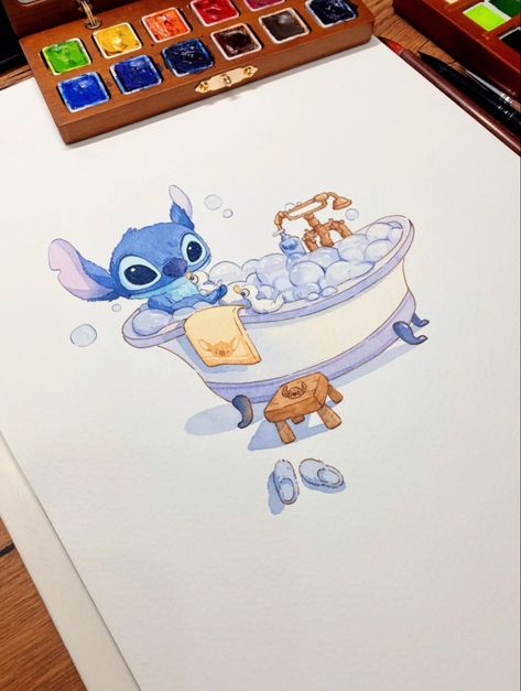 Stitch Watercolor, Disney Watercolor, Tulip Drawing, Drawing Ideas List, Sketch Portrait, Stitch Drawing, Book Illustration Art, Cute Doodles Drawings, Pinturas Disney