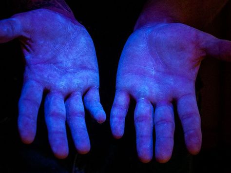 Step 2: Hold hands under UV light to show coverage Proper Hand Washing, Fashion Quiz, Staff Development, Hold Hands, Infection Control, Science Fair, Uv Light, Glow Up?, Nursing