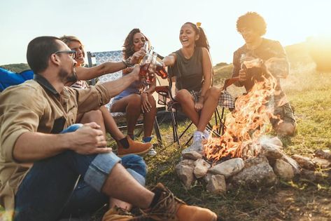 Couple Laughing, Beach Fire, Beer Friends, Glamping Resorts, Red Mountain, Beach Drinks, Photoshop Design Ideas, Beer Bottles, Lutheran Church