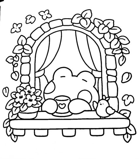 Aesthetic Drawing To Color, Colouring Aesthetic Pages, Aesthetic Colouring Sheets, Cute Bear Coloring Pages, Cute Colouring In Pages Aesthetic, Comfy Coloring Pages, Colouring In Pages Aesthetic, Cosy Colouring Pages, Aesthetic Colouring Pages Simple