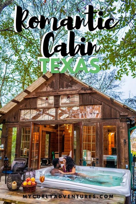 There’s nothing quite as perfect as a romantic getaway in a secluded cabin surrounded by nature and your own private hot tub! Located close to all the fun of Beaumont Texas, is a quiet retreat in Lumberton. This Airbnb glamping spot offers all you need for a trip for the memories! And you can even book the area for your wedding or honeymoon! Secluded Cabin Romantic Getaways, Texas Honeymoon Destinations, Texas Weekend Getaways Romantic, Glamping In Texas, Romantic Hot Tub Ideas, Romantic Cabin Getaway Ideas, Romantic Airbnb United States, Romantic Getaways In Texas, Texas Honeymoon