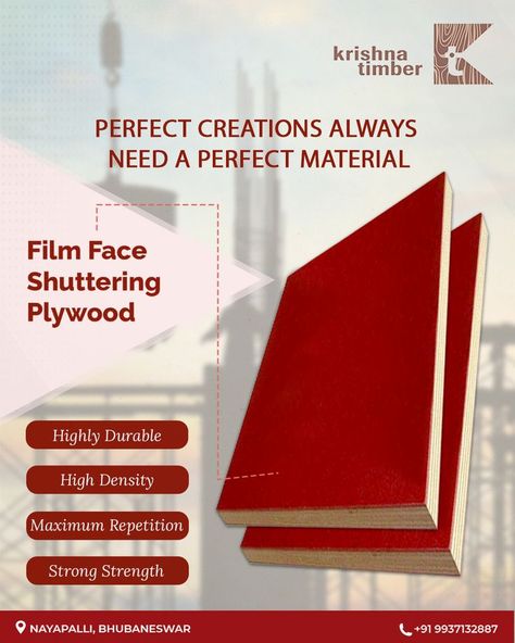 Perfect creations always need a perfect material. Drive into @krishnatimber_bbsr today for wide range of film face shuttering ply to make your home foundation strong. For inquiry, Contact Us Today :📞 +91 9937132887 #krishnatimber #filmfaceshutteringply #filmfaceshuttering #bhubaneswar #construction #builders #constructionwork #homebuilding #architectinbhubaneswar #architectinodisha #architecture #shutteringply #bhubaneswarbuzz #visitus #bestShutteringPlywood #postoftheday #topShutteringPly Shuttering Plywood, Home Foundation, Corporate Presentation, Shutters, Plywood, Building A House, Foundation, Presentation, Make Your