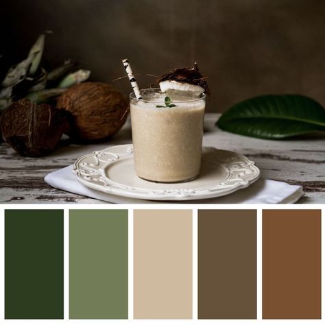 Green Biege Colour Palette, Greens And Browns Palette, Forest Green Color Palette Bedroom, Cafe Color Scheme, Cafe Color Palette, Cafe Palette, Natural Colour Scheme, House Color Palettes, Brown Color Palette