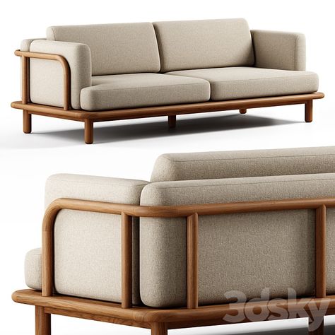 Kave Home - Turqueta, 3 Seater Sofa - Sofa - 3D model Sofa Low Height, Japandi Lounge Chair, Sofa Wood Design, Two Seater Sofa Design, Sofa For Cafe, Modern Wood Sofa, Indian Sofa, Diy Furniture Sofa, Sofa Models