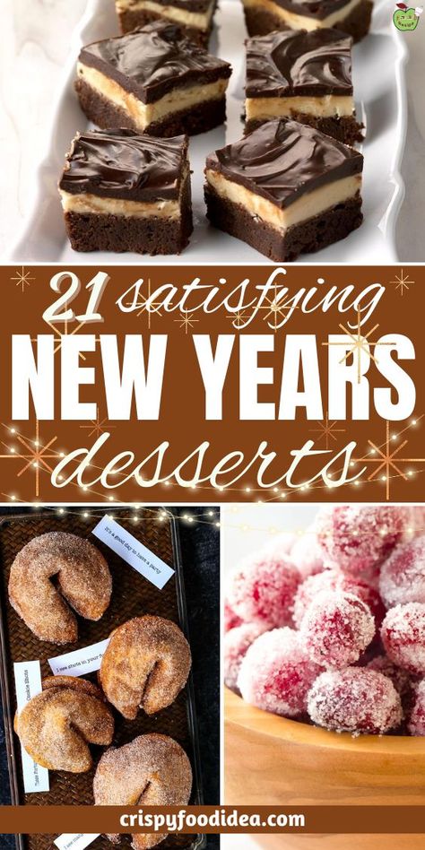 These satisfying new years desserts are perfect for new year celebration and for holidays. Best Desserts For New Years, New Year’s Eve Treat Ideas, New Years Treats For Coworkers, New Year’s Eve Dessert Recipes, Dessert Recipes New Years, New Year’s Eve Baked Goods, New Years Trifle Desserts, Gold Themed Party Food, New Years Eve Baking Ideas