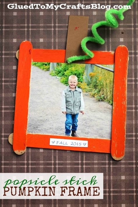 Popsicle Stick Pumpkin, Pumpkin Crafts Preschool, Preschool Pictures, Pumpkin Patch Pictures, Preschool Crafts Fall, Toddler Craft, Fall Preschool Activities, Picture Frame Crafts, Pumpkin Activities