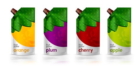 Packaging of the World: Creative Package Design Archive and Gallery: Natural Fruit Puree (Concept) Kids Juice, Cherry Apple, Juice Branding, Creative Package Design, Juice Packaging, Reusable Packaging, Cool Packaging, Fruit Puree, Creative Package