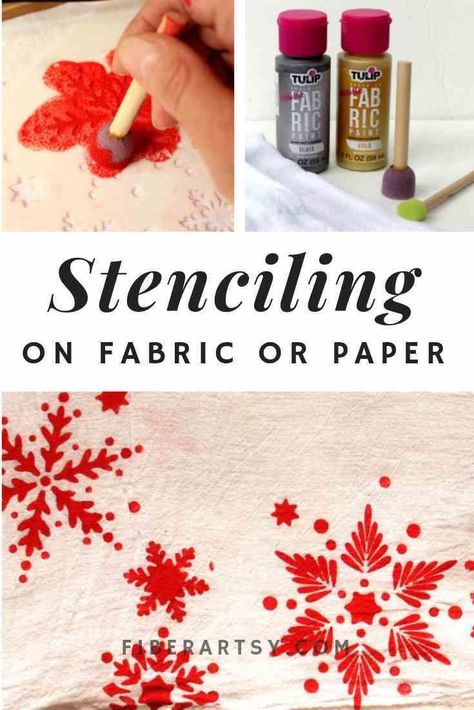 How to Stencil on Fabric and Paper - Learn how easy it is to make beautiful DIY Printed Tea Towels and Personalized Handmade Christmas Cards with a simple stencil and some acrylic paint. DIY Gift Idea! #stencilart #fabricpainting #christmas #diychristmascards #diychristmasgifts Stencil On Fabric, Simple Stencil, Tea Towels Diy, Stencils Tutorials, Fabric Paint Diy, Stencil Fabric, Handmade Christmas Cards, Diy Fabric Crafts, Paint Diy