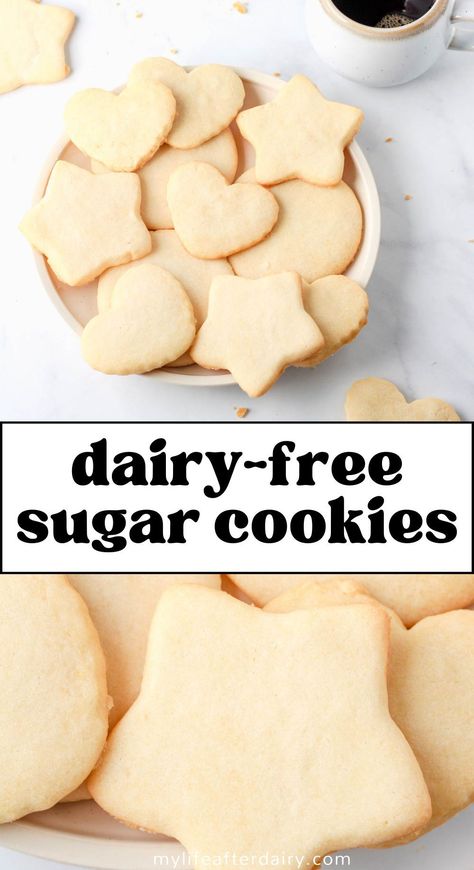 Deliciously Dairy-Free: Sugar Cookies for Everyone! Craving sugar cookies but looking for a dairy-free option? Say no more! We've got the perfect recipe to satisfy your sweet tooth without breaking your dietary guidelines. With our easy-to-follow, dairy-free dessert recipe, you can whip up a batch of delightful and guilt-free sugar cookies in no time. Pin now and bake later for a sweet treat that's as fun as it is delicious! Fun Dairy Free Desserts, No Dairy Cookies Recipes, Dairy Free Cut Out Sugar Cookies, Dairy Free Cutout Cookies, Dairy Free Sugar Cookies Cut Out, Non Dairy Sugar Cookies, Gluten Free Dairy Free Oatmeal Cookies, Dairy And Egg Free Cookies, Non Dairy Cookies Recipes