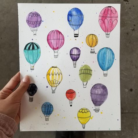 I still love these hot air balloons. I think it would make a creative method for swatching colours. Would you want to swatch your paints… Balloon Watercolor, Watercolor Postcards, Balloon Painting, Art Watercolour, Watercolor Projects, Watercolor Paintings Easy, Watercolor Ideas, Cute Paintings, Art Easy