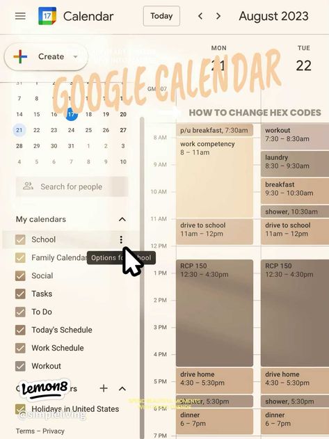 GOOGLE CALENDAR HEX CODES | Gallery posted by t a r y n | Lemon8 Organisation, Neutral Google Calendar Hex Codes, Digital Calendar Aesthetic, Google Calendar Color Scheme Hex Codes Fall, Google Hex Codes, Cute Google Calendar, Hex Codes For Google Calendar, Google Calendar Aesthetic Hex Codes, Google Calendar Categories